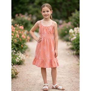 Btween Girls Orange Spaghetti Strap Tiered Sundress Size 10